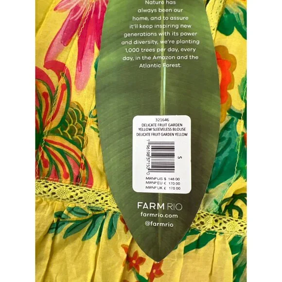 New FARM RIO size S small delicate fruit garden yellow sleeveless blouse top NWT - Picture 3 of 8